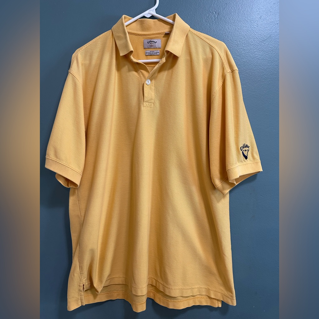 Callaway Golf Sport Men's Polo Yellow Short Sleeve Shirt 1/4 Button Shirt Size M